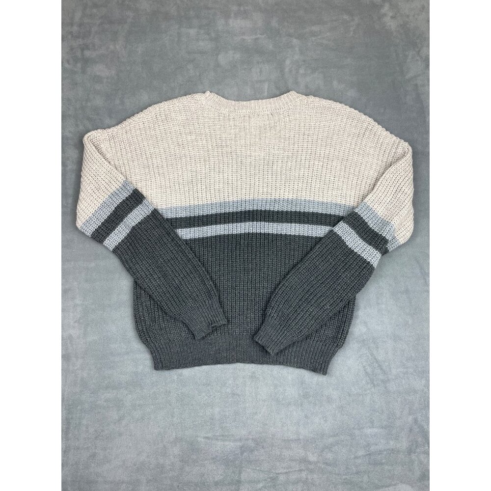 belle du jour Acrylic Loose Knit Sweater Juniors XL Gray Blue Stripe - Picture 5 of 5